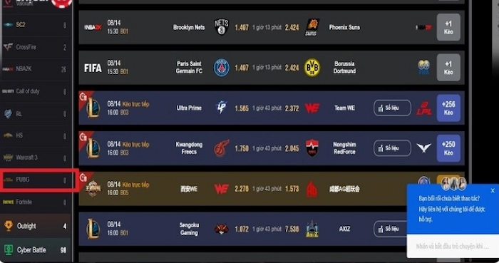 Popular PUBG betting odds today